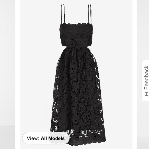 Express Dresses & Skirts - NWT Express Lace Bow Tie Back Side Cutout Black Midi Dress